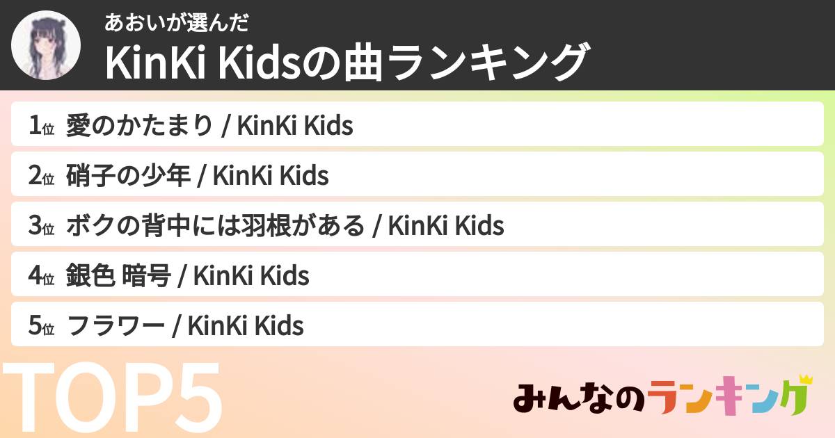 あおいさんの「KinKi Kidsの曲ランキング」