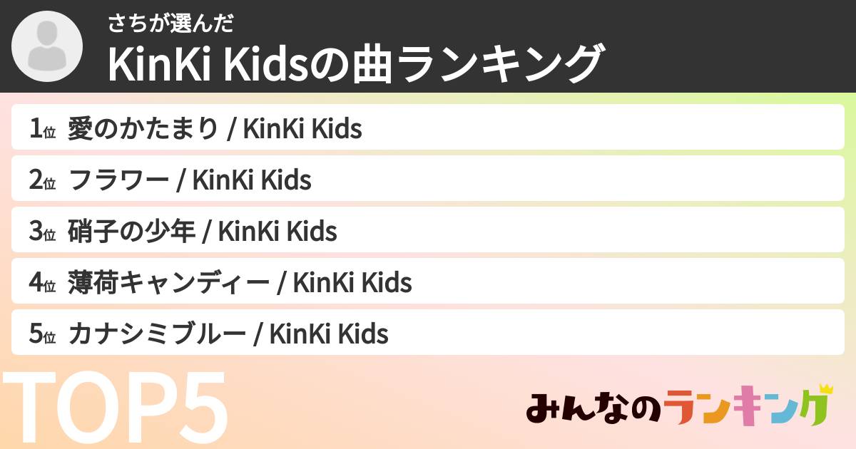 さちさんの「KinKi Kidsの曲ランキング」
