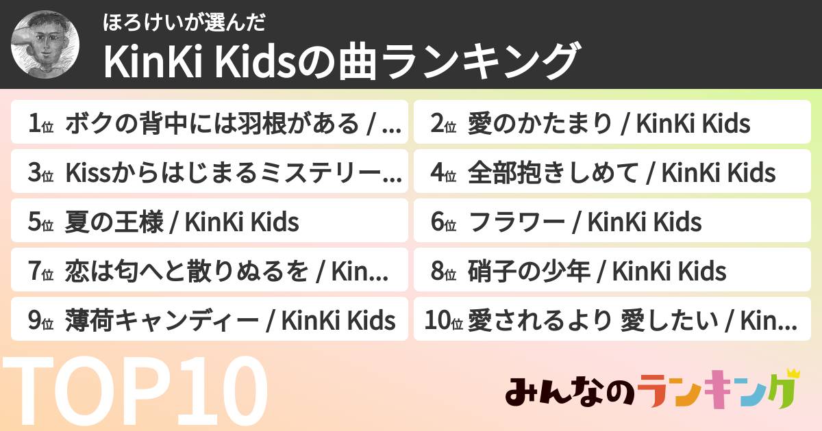 ほろけいさんの「KinKi Kidsの曲ランキング」