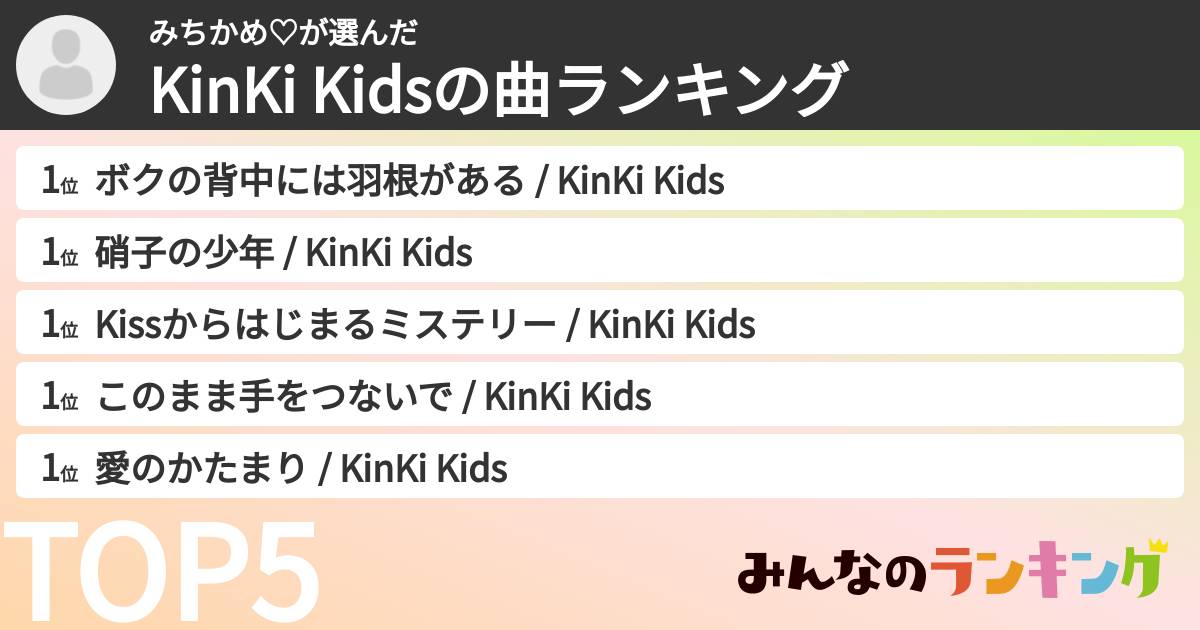 みちかめ♡さんの「KinKi Kidsの曲ランキング」