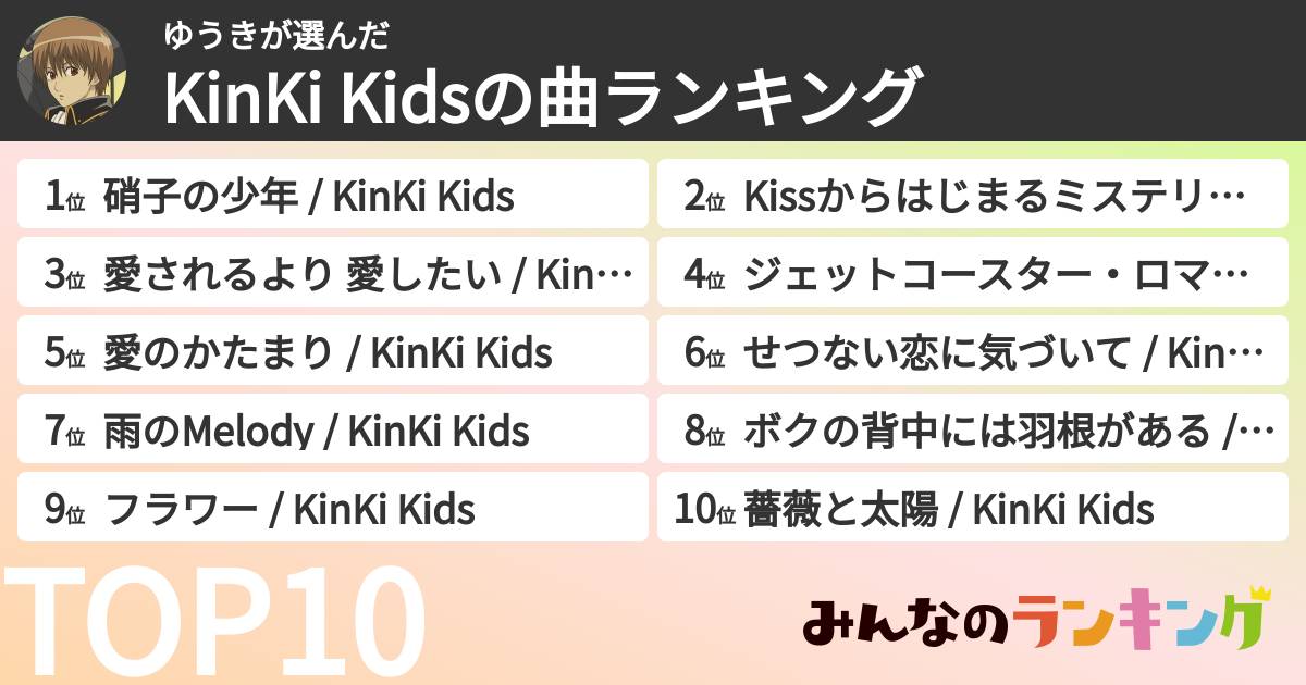 ゆうきさんの「KinKi Kidsの曲ランキング」