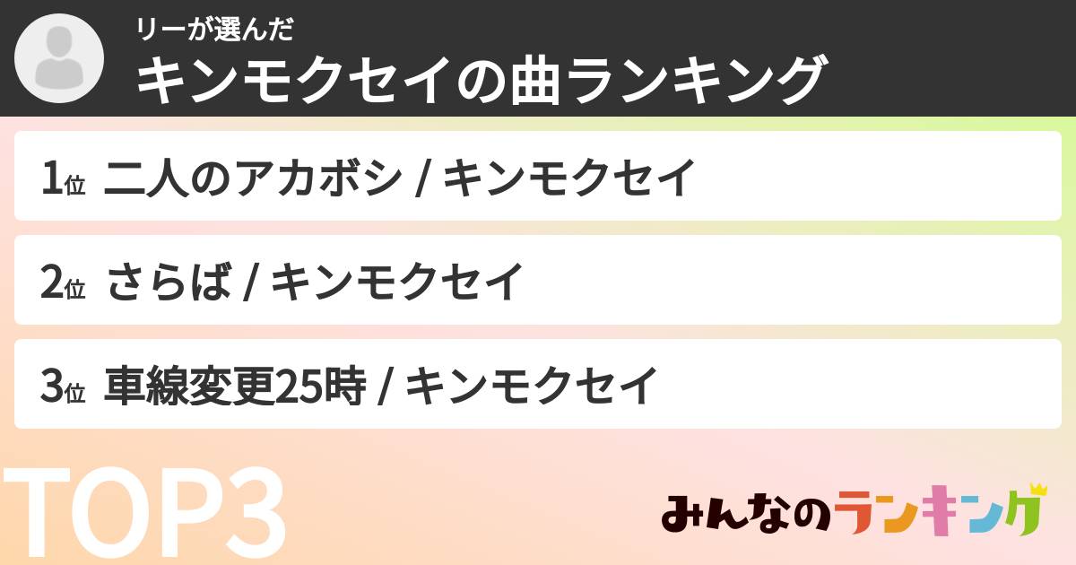 リーさんの「キンモクセイの曲ランキング」
