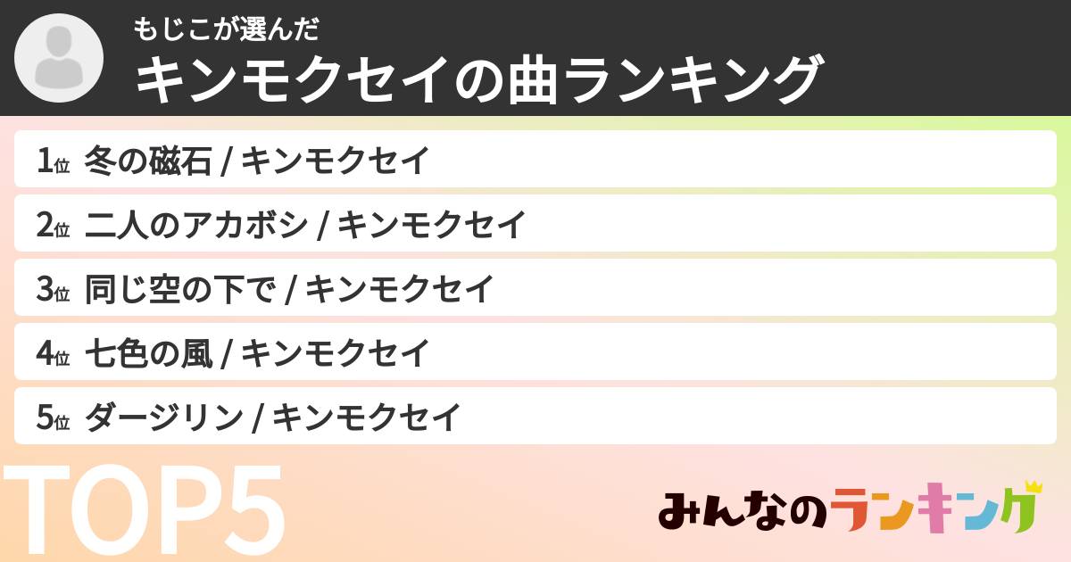 もじこさんの「キンモクセイの曲ランキング」