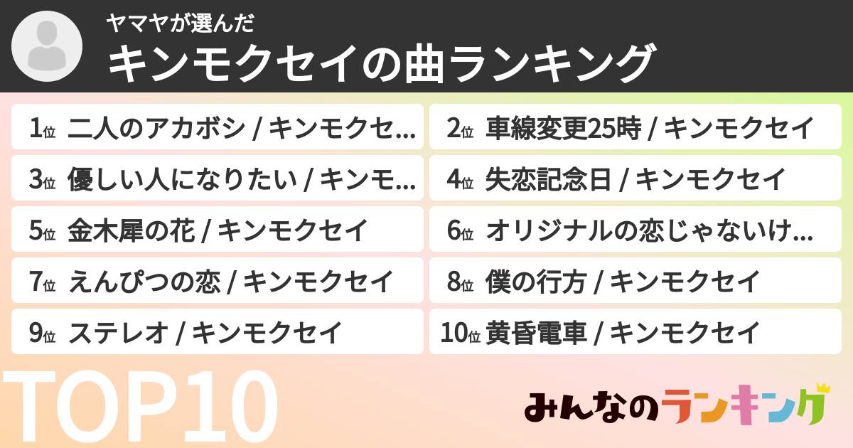 ヤマヤさんの「キンモクセイの曲ランキング」