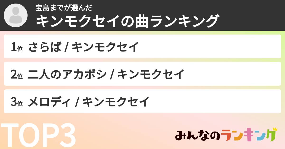 宝島までさんの「キンモクセイの曲ランキング」