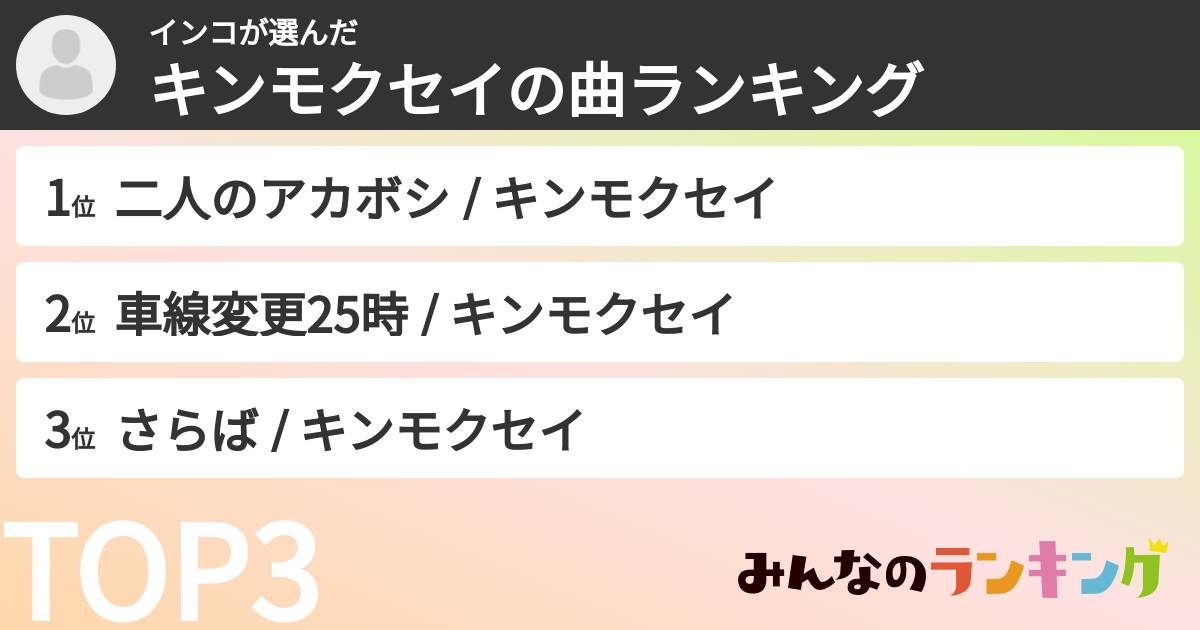 インコさんの「キンモクセイの曲ランキング」