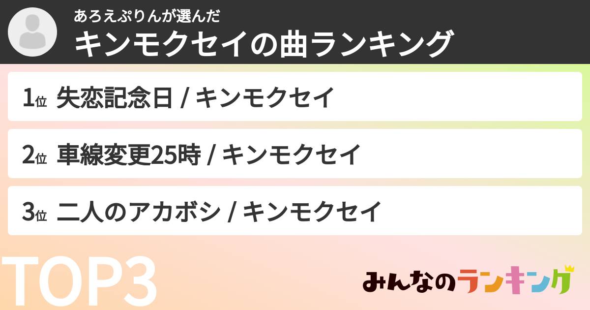 あろえぷりんさんの「キンモクセイの曲ランキング」