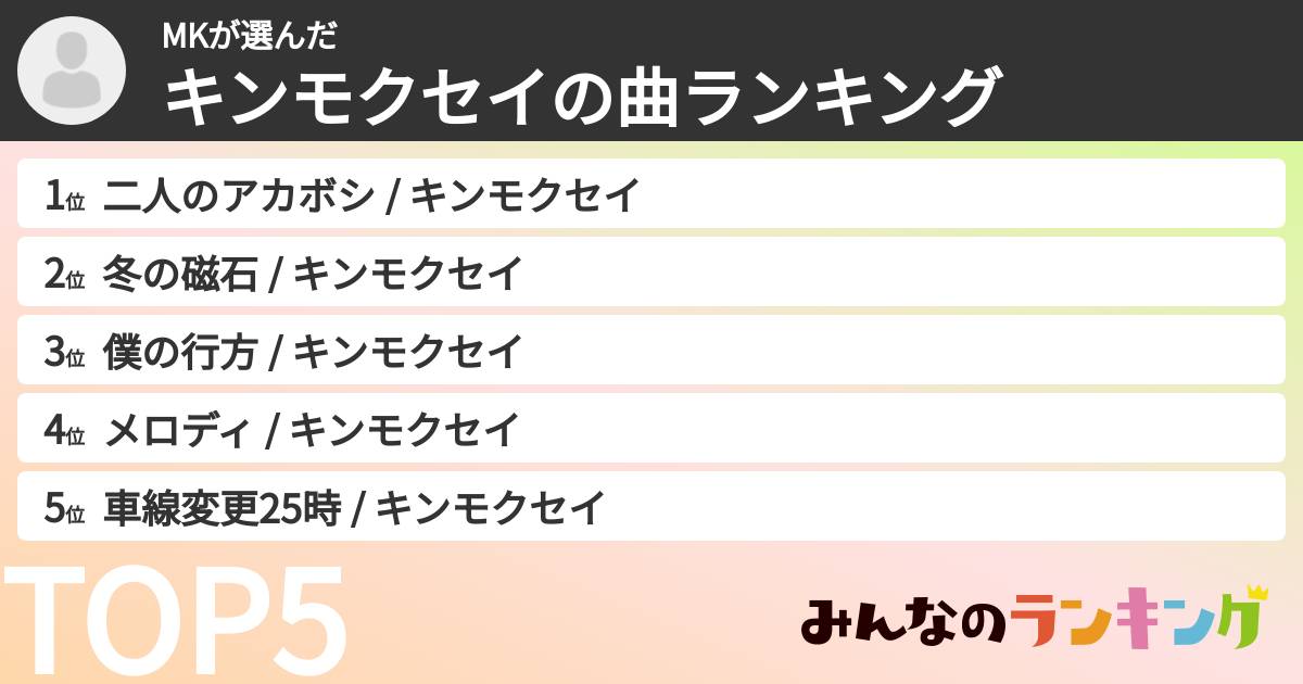 MKさんの「キンモクセイの曲ランキング」
