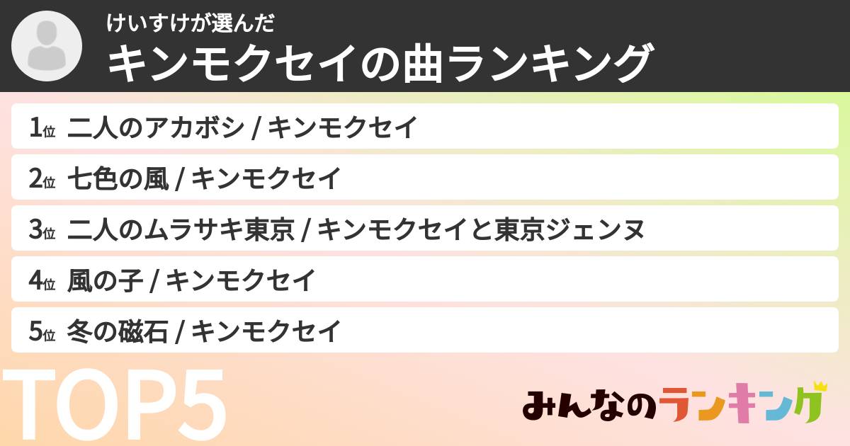けいすけさんの「キンモクセイの曲ランキング」
