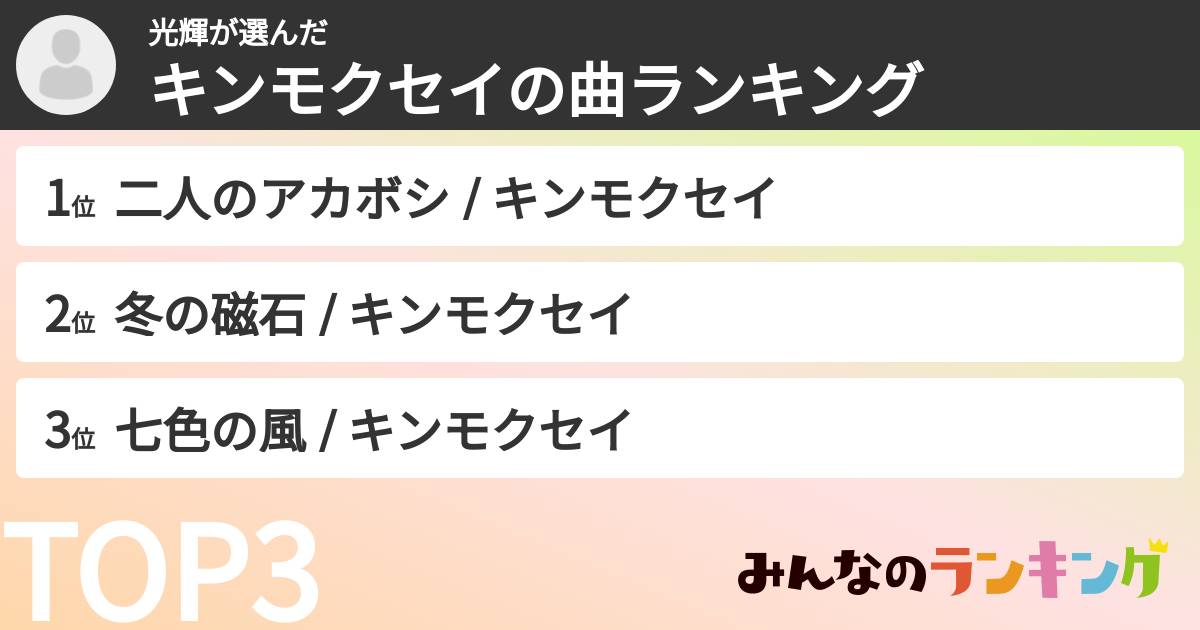 光輝さんの「キンモクセイの曲ランキング」