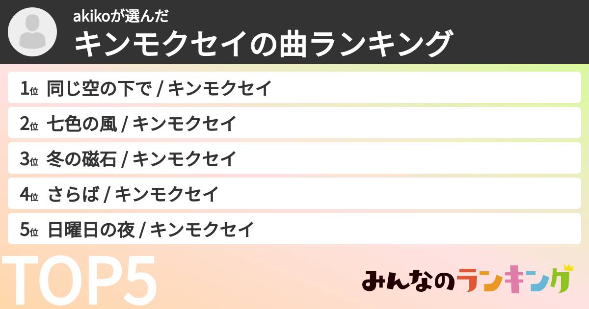 akikoさんの「キンモクセイの曲ランキング」