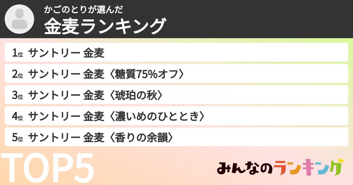 かごのとりさんの「金麦ランキング」