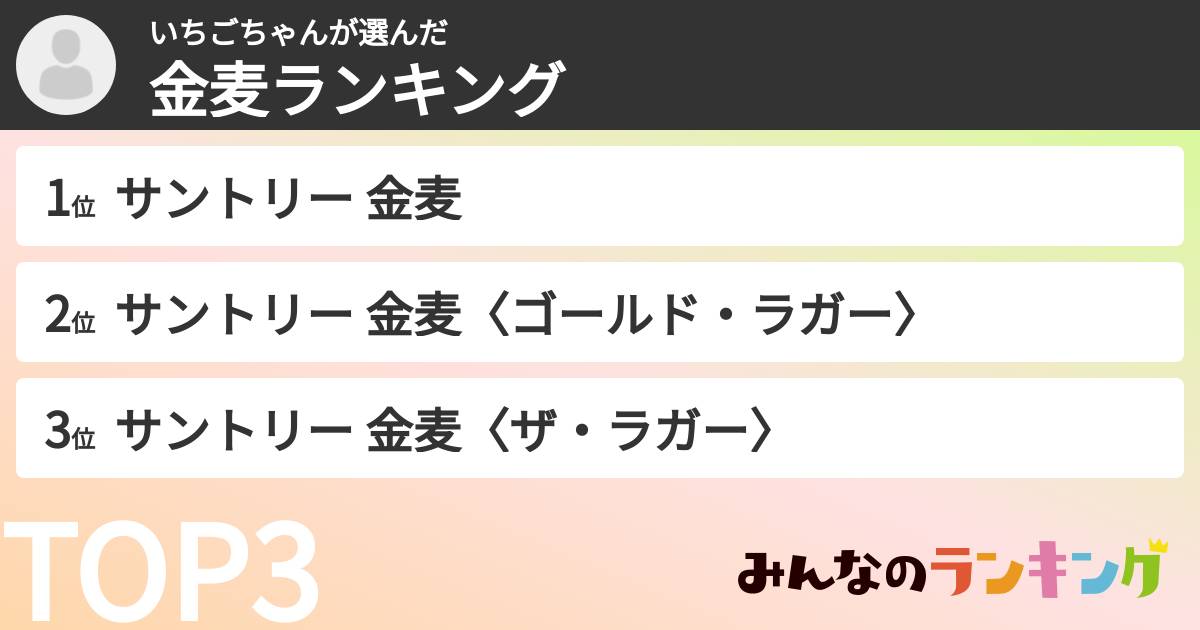 いちごちゃんさんの「金麦ランキング」