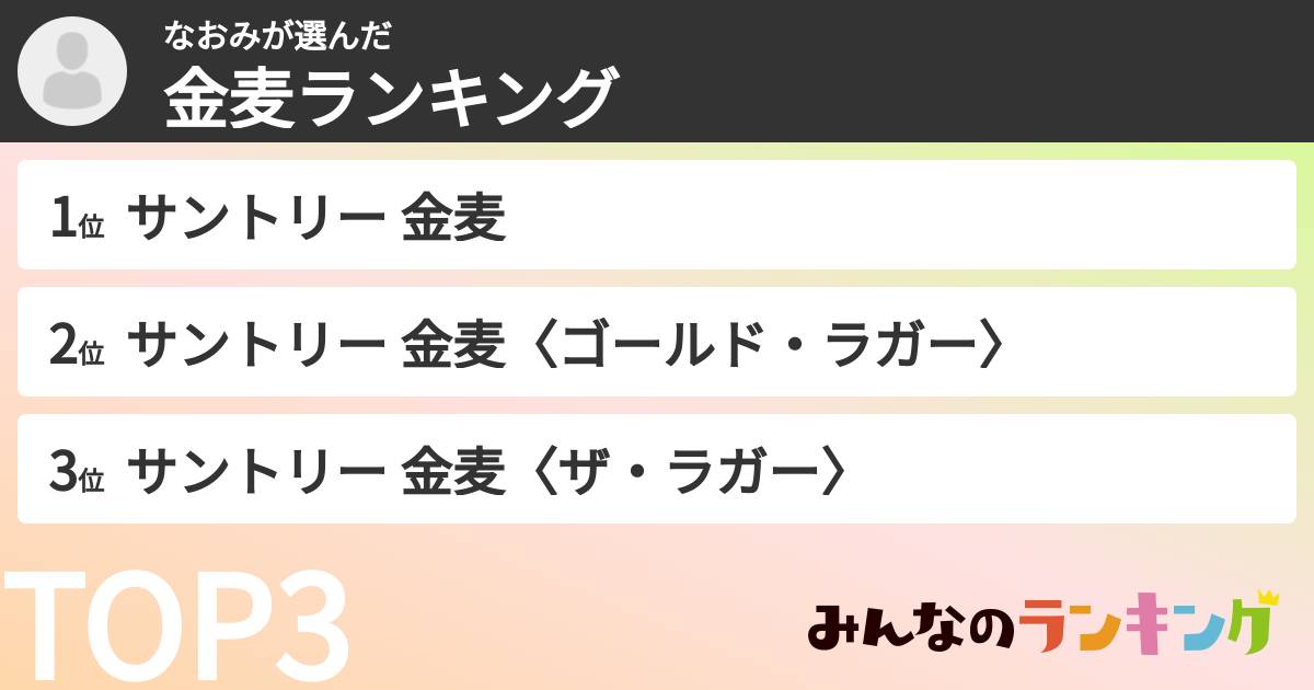 なおみさんの「金麦ランキング」