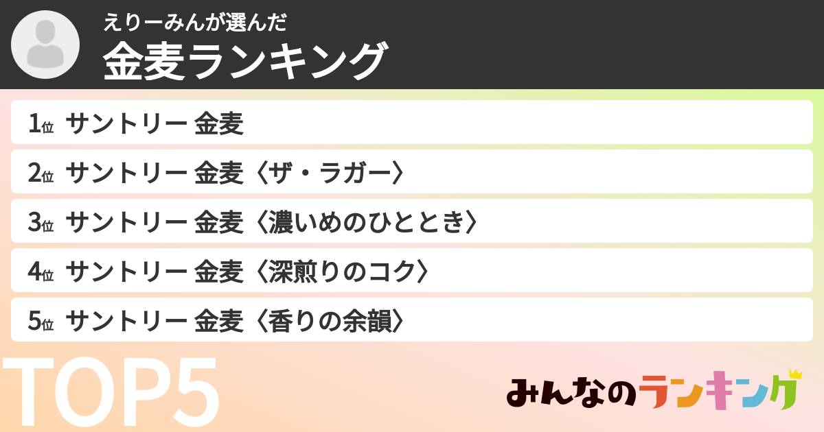 えりーみんさんの「金麦ランキング」