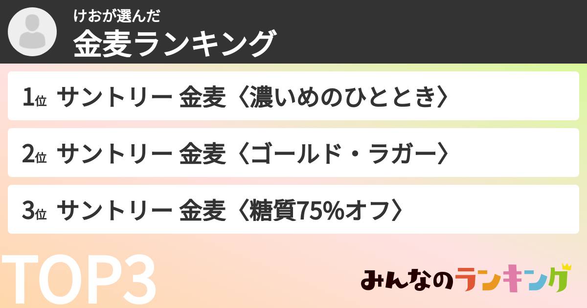 けおさんの「金麦ランキング」