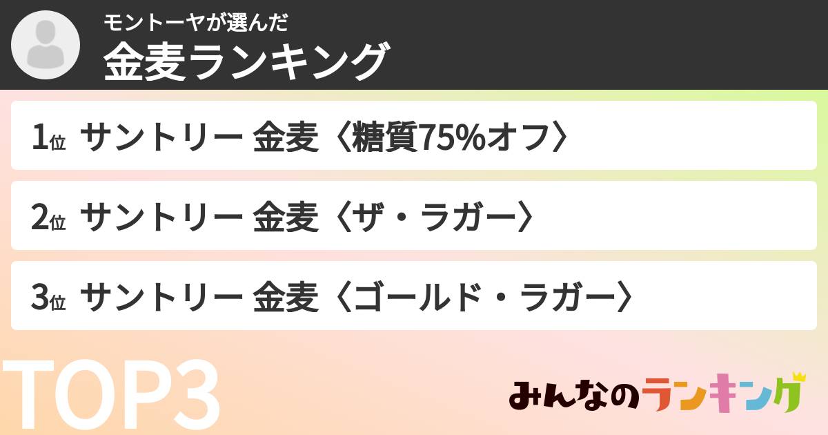 モントーヤさんの「金麦ランキング」