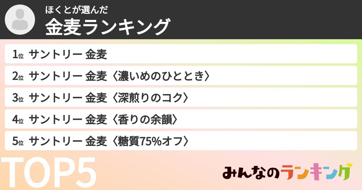 ほくとさんの「金麦ランキング」