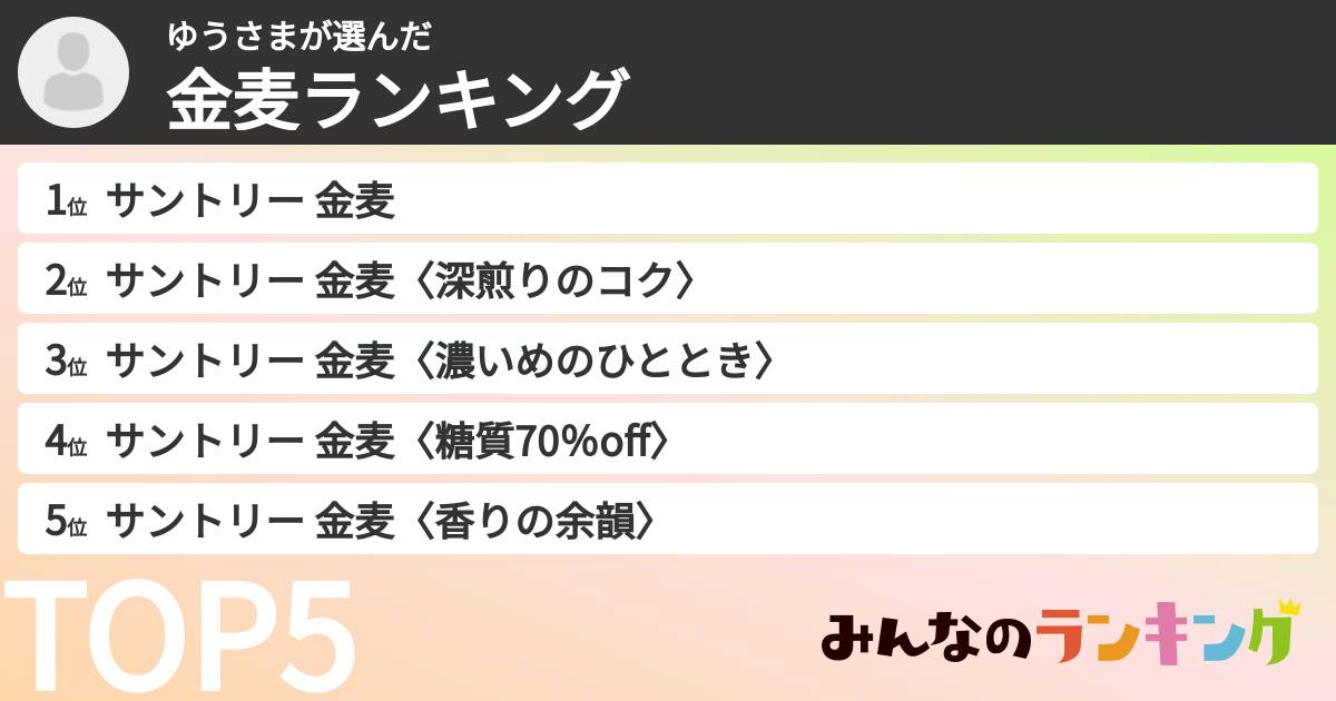 ゆうさまさんの「金麦ランキング」