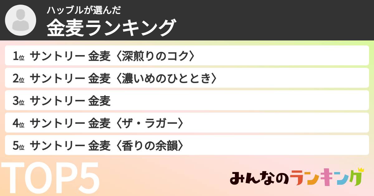 ハッブルさんの「金麦ランキング」