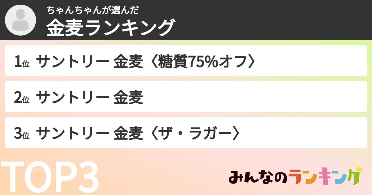 ちゃんちゃんさんの「金麦ランキング」