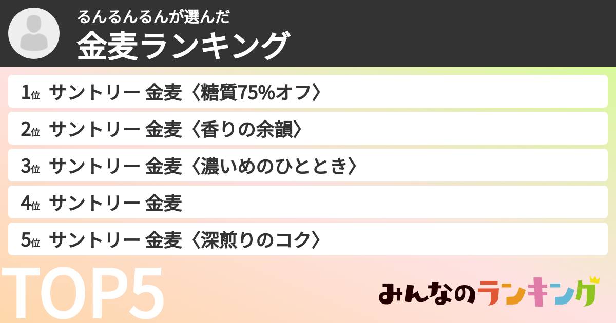 るんるんるんさんの「金麦ランキング」