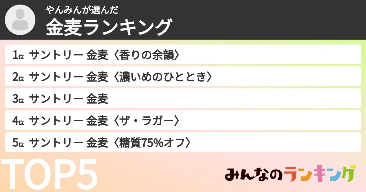 やんみんさんの「金麦ランキング」