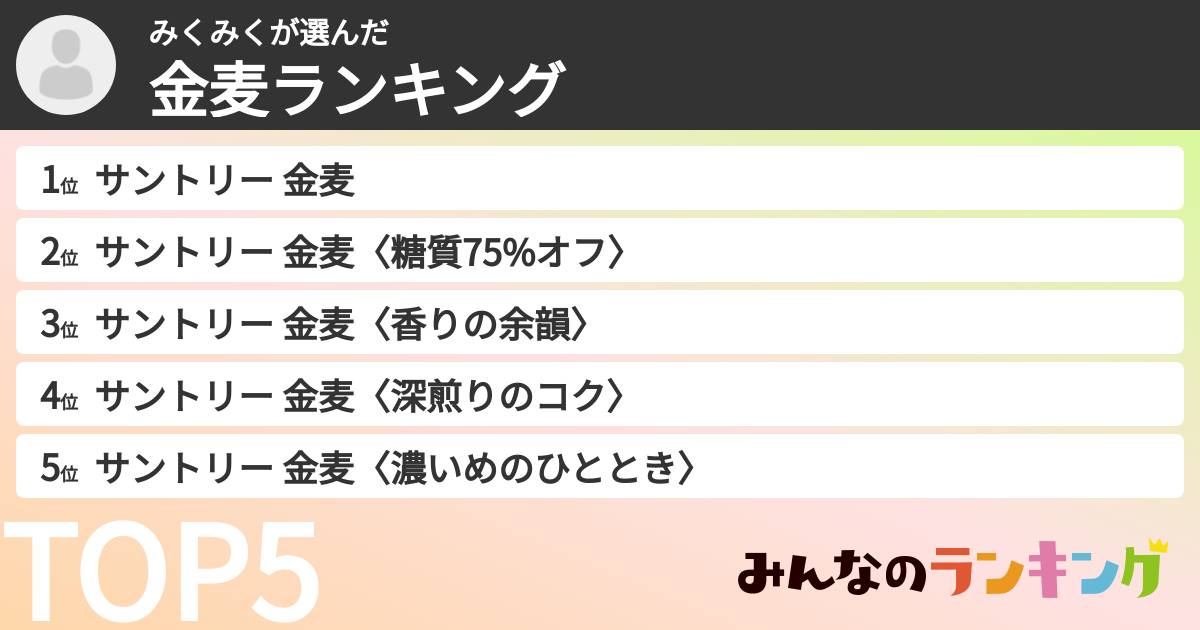 みくみくさんの「金麦ランキング」