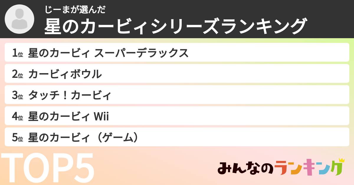 じーまさんの「星のカービィシリーズランキング」
