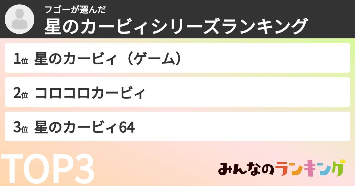 フゴーさんの「星のカービィシリーズランキング」