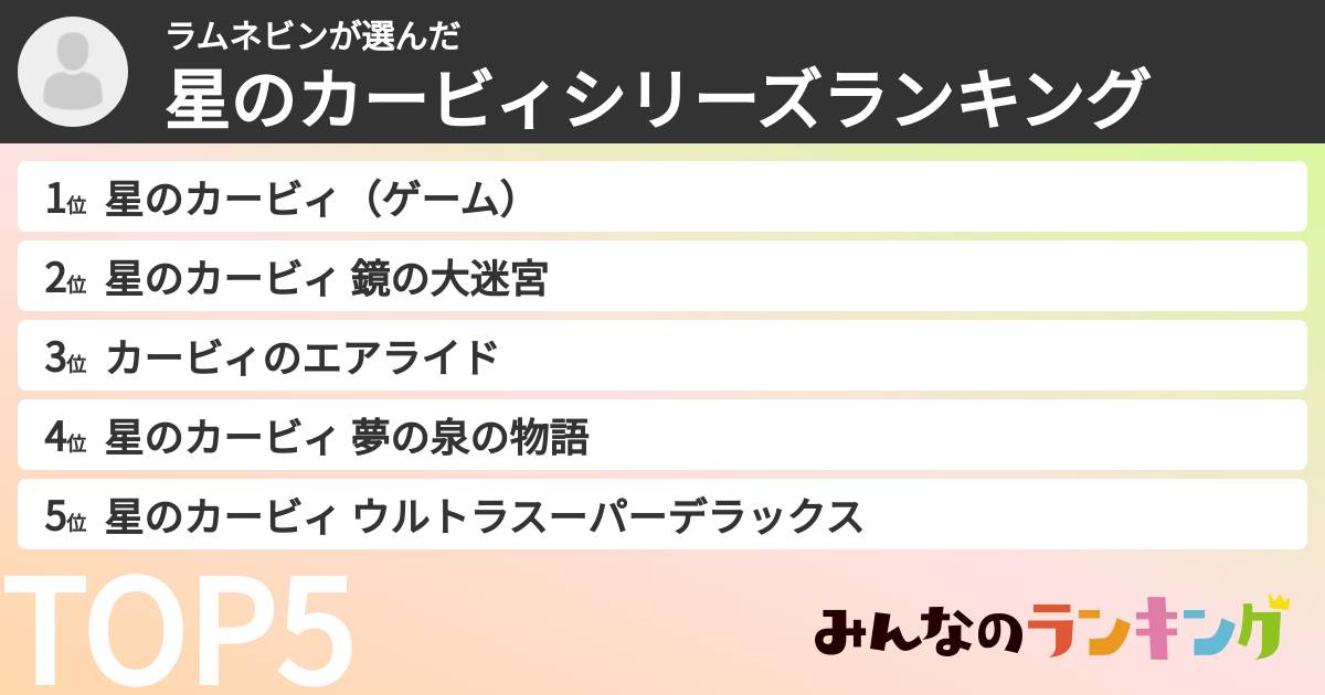 ラムネビンさんの「星のカービィシリーズランキング」