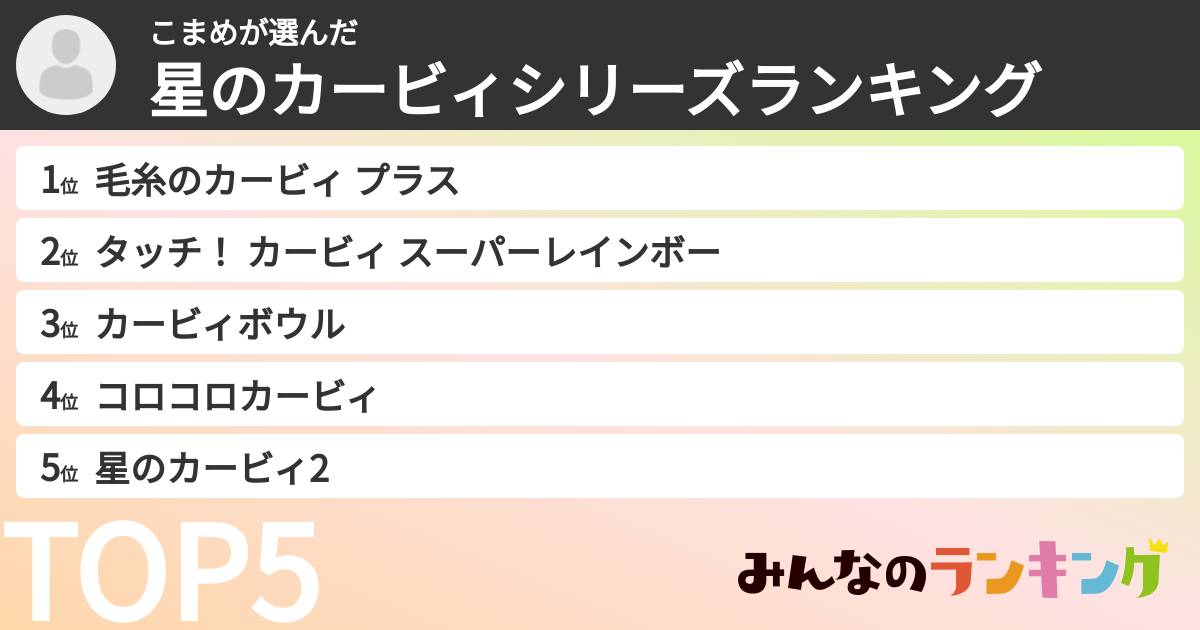 こまめさんの「星のカービィシリーズランキング」