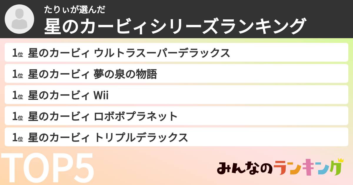 たりぃさんの「星のカービィシリーズランキング」