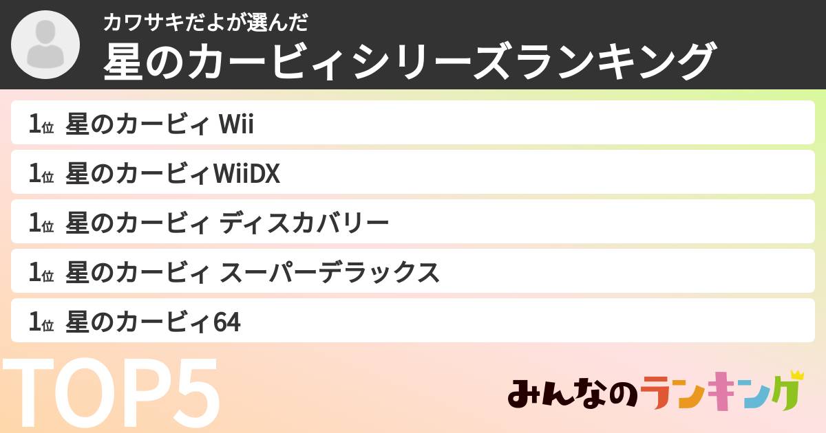 カワサキだよさんの「星のカービィシリーズランキング」