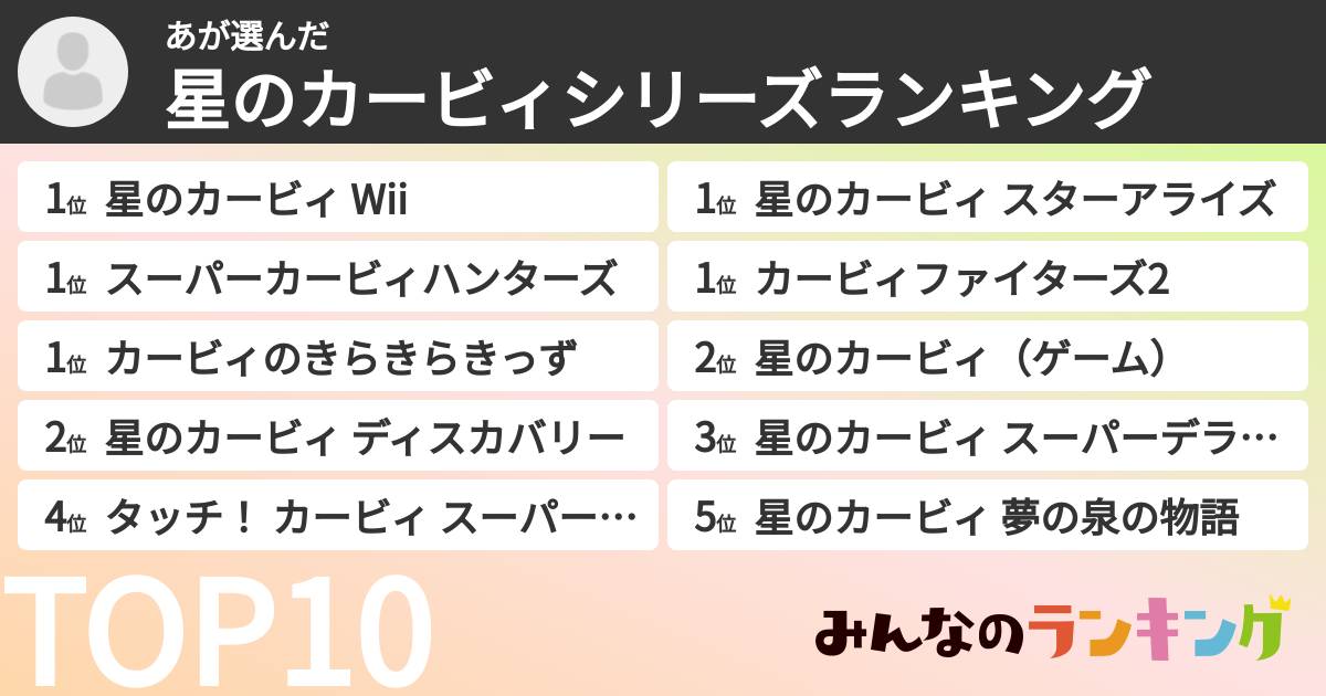 あさんの「星のカービィシリーズランキング」