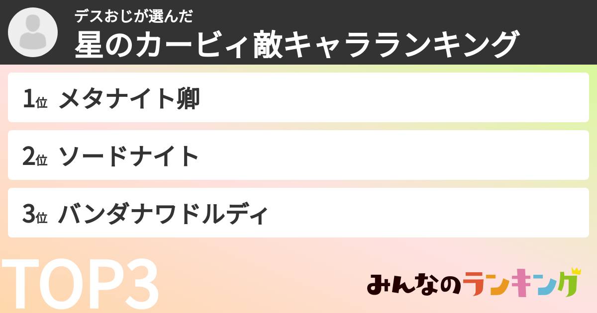 デスおじさんの「星のカービィ敵キャラランキング」