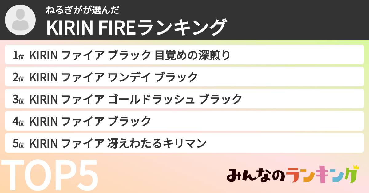 ねるぎがさんの「KIRIN FIREランキング」