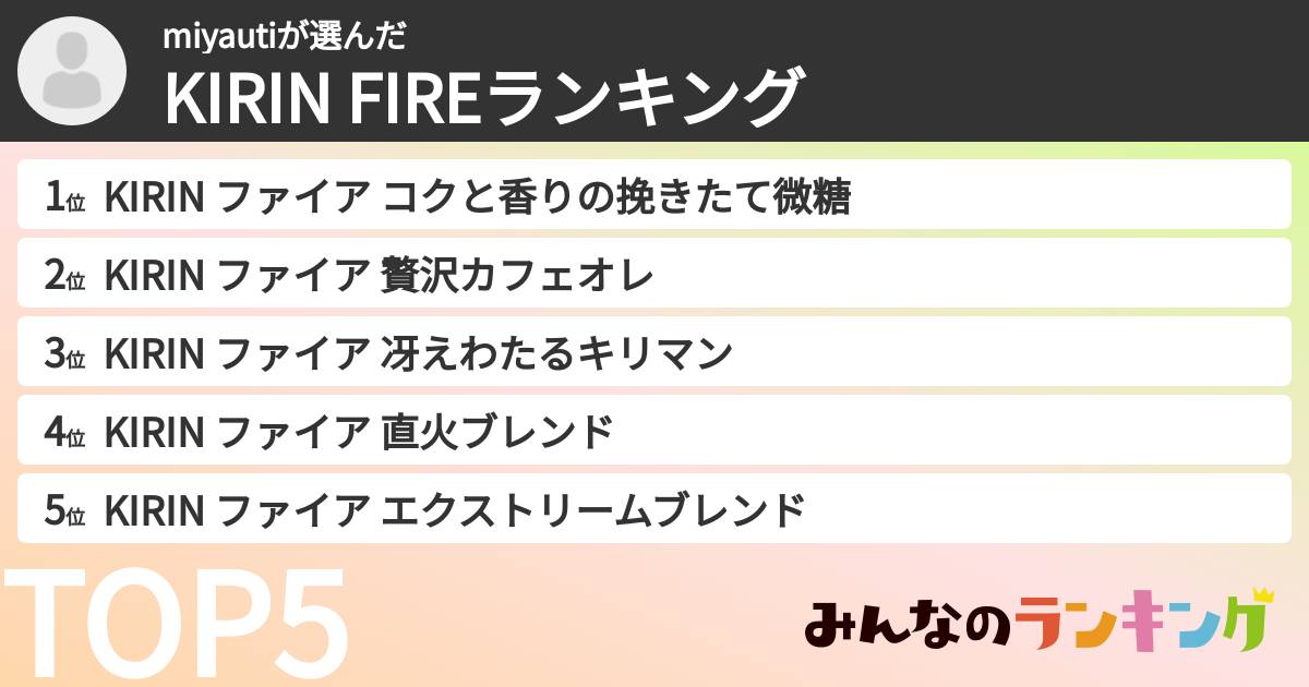 miyautiさんの「KIRIN FIREランキング」