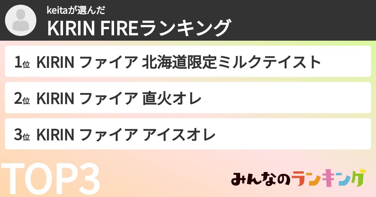 keitaさんの「KIRIN FIREランキング」