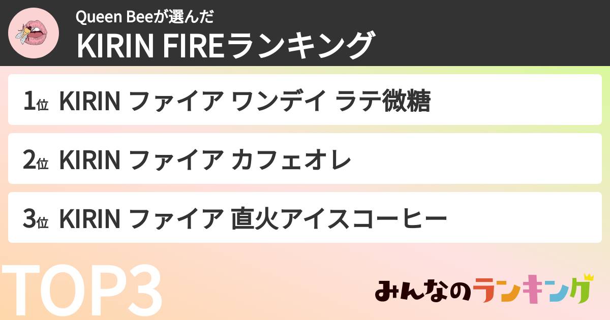 Queen Beeさんの「KIRIN FIREランキング」