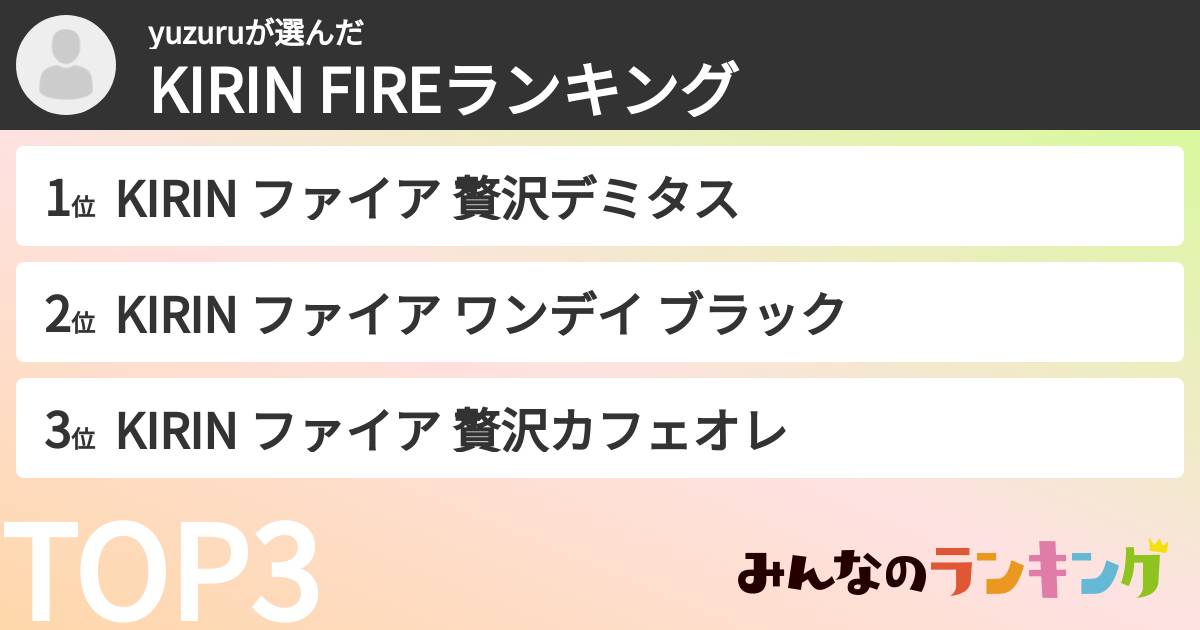 yuzuruさんの「KIRIN FIREランキング」