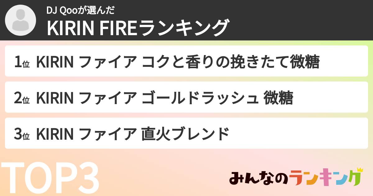 DJ Qooさんの「KIRIN FIREランキング」