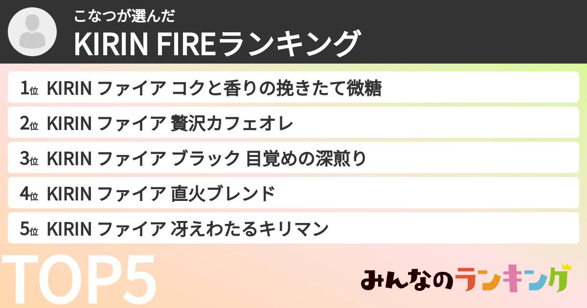 こなつさんの「KIRIN FIREランキング」