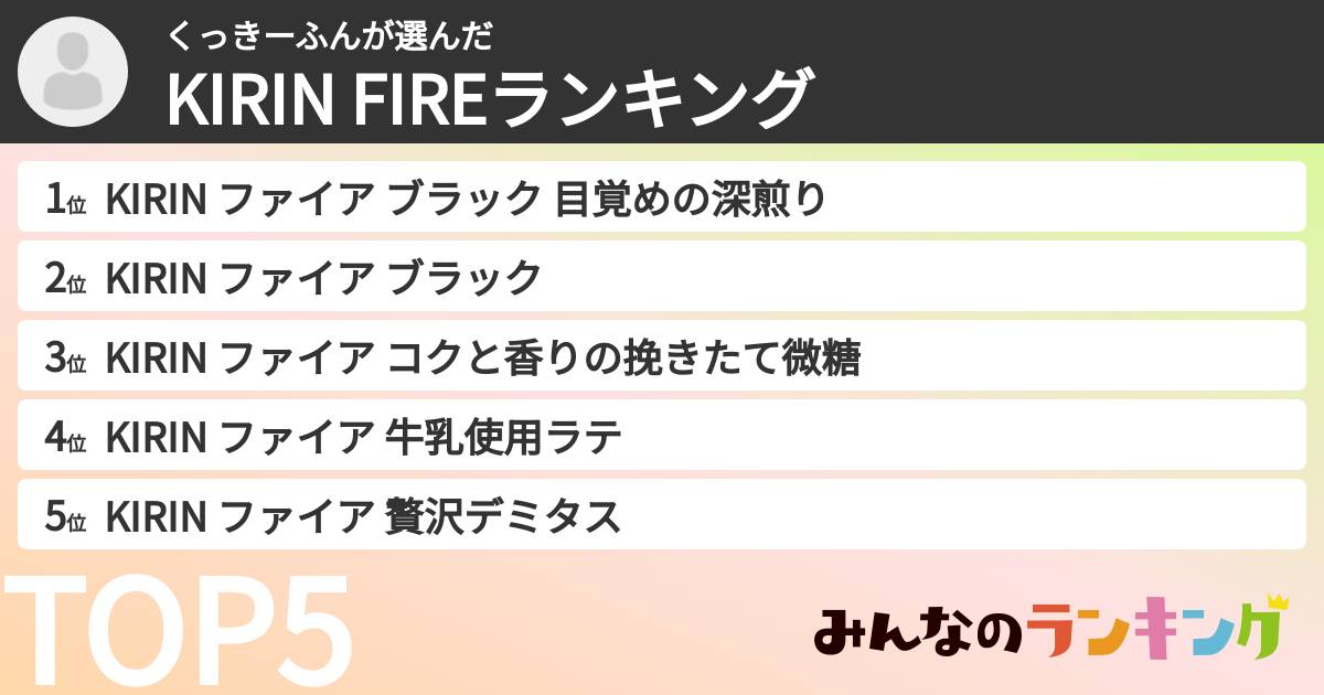 くっきーふんさんの「KIRIN FIREランキング」