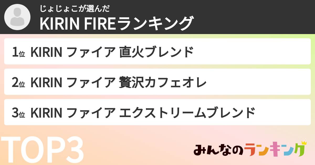 じょじょこさんの「KIRIN FIREランキング」
