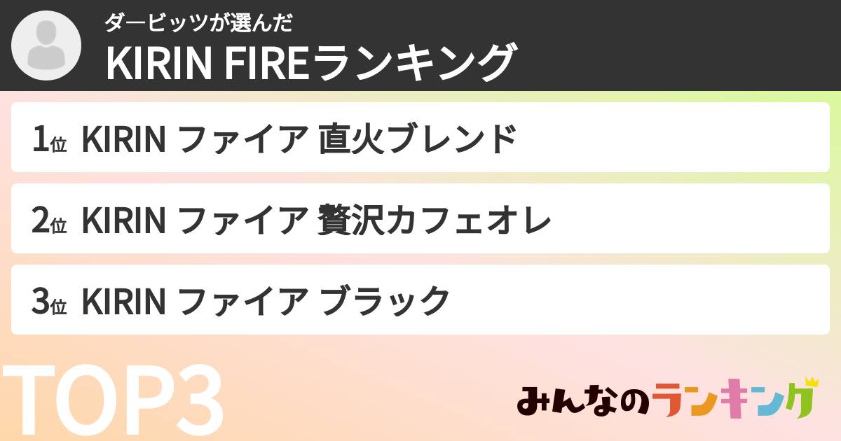 ダ―ビッツさんの「KIRIN FIREランキング」