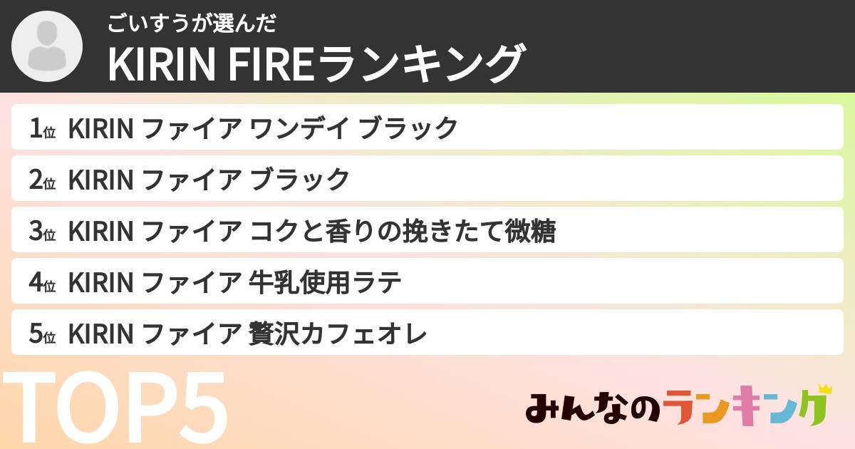 ごいすうさんの「KIRIN FIREランキング」