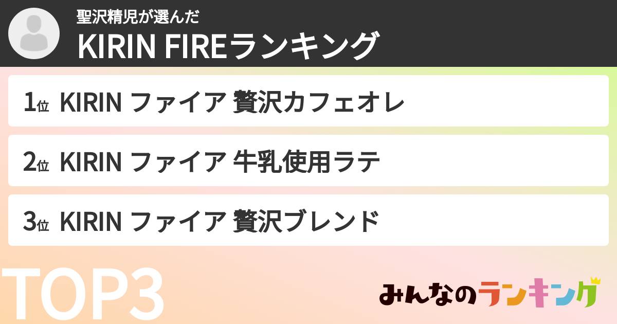 聖沢精児さんの「KIRIN FIREランキング」