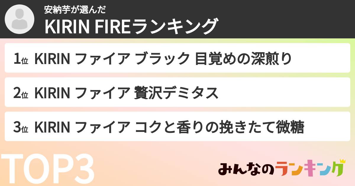 安納芋さんの「KIRIN FIREランキング」