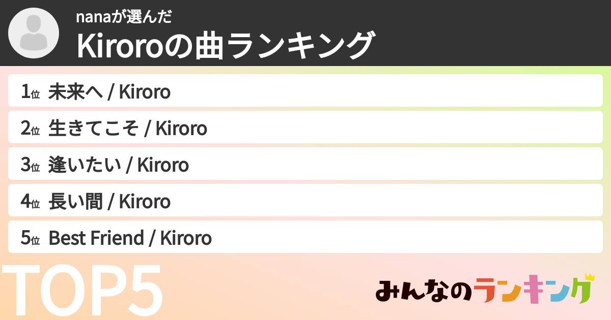nanaさんの「Kiroroの曲ランキング」